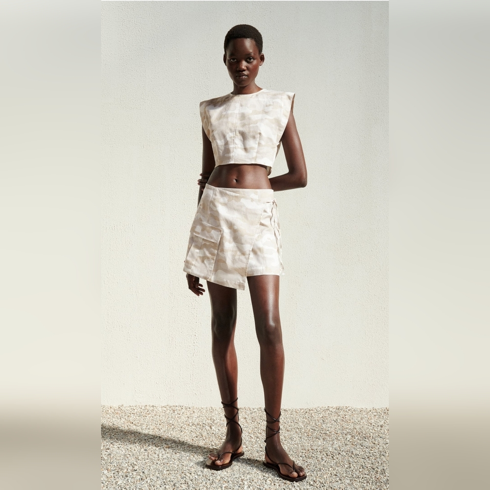 Zara Camo Printed Wrap Mini Skirt